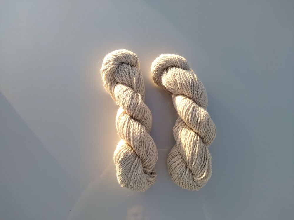 Skeins of hand-spun natural alpaca yarn